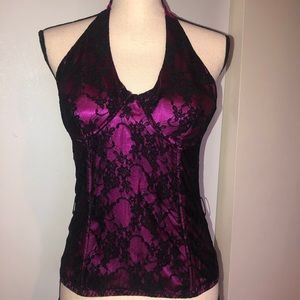 Sexy Fucsia and Black lace corset